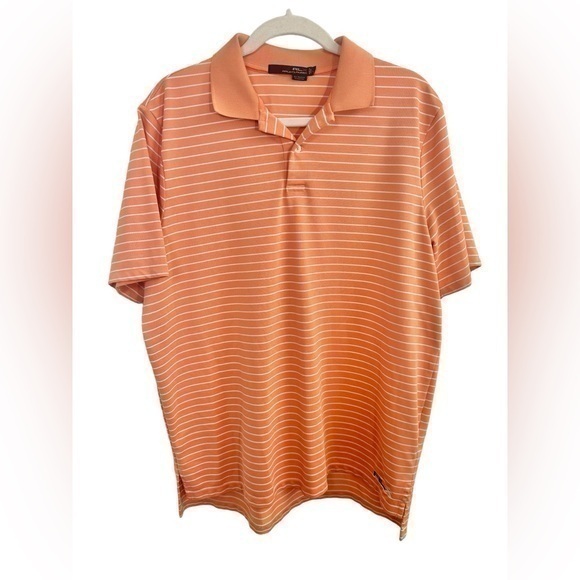 Ralph Lauren RLX Shirt Golf Polo Mens L Short Sleeve Embroided Logo Orange White - Picture 1 of 7